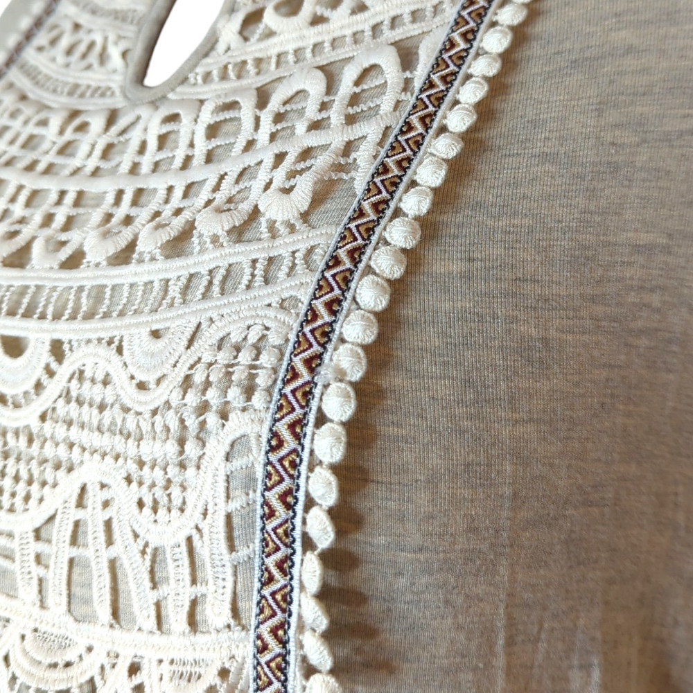 ONE WORLD Cream Grey Boho Knit Top Crochet Detail Women's Plus 2x - Picture 3 of 7